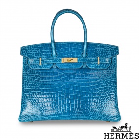 Hermès Birkin 35cm Bleu Izmir Porous Crocodile GHW Hermès Birkin 35cm Bleu Izmir Porous Crocodile GHW